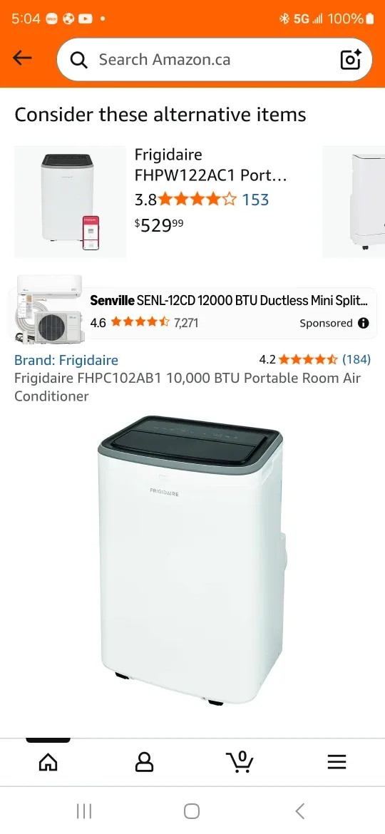 Frigidaire FHPC102AB1 10,000 BTU Portable Air Conditioner