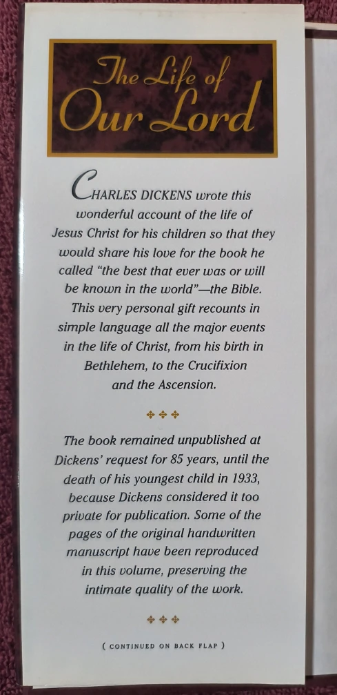 The Life of Our Lord by Charles Dickens, Hardback 1995 edition - photo 3