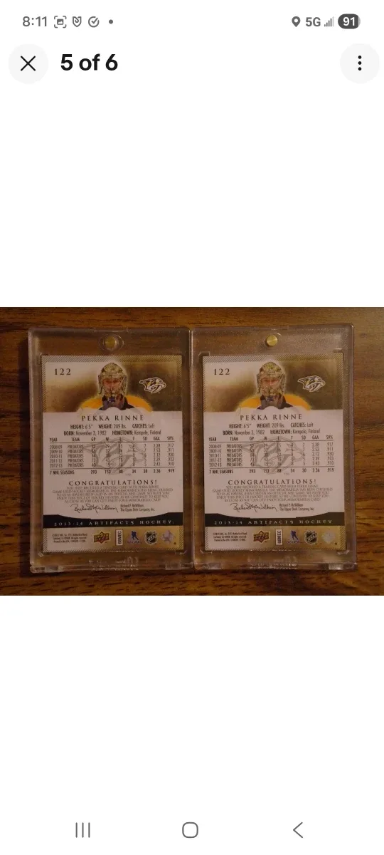 Pekka Rinne Artifacts/Emeralds/Game Worn Hockey Card Lot image indicator(5)