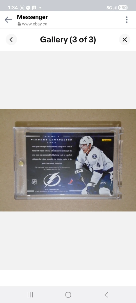 Vincent Lecavalier Tampa Bay Lightning Panini Prime Colors Card - photo 3