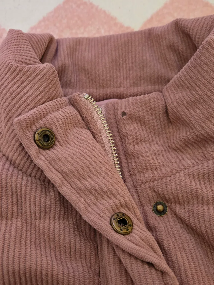 Pink Corduroy Puffer Jacket Size Womens S-M image indicator(4)