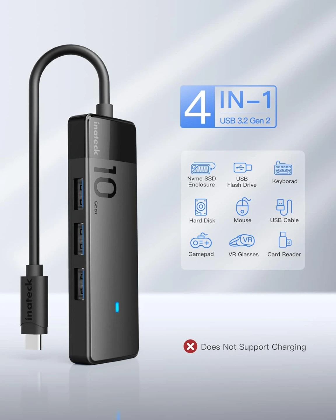 Inateck USB 3.2 Gen 2 Speed, USB C to USB Hub with 4 USB A Ports - photo 5