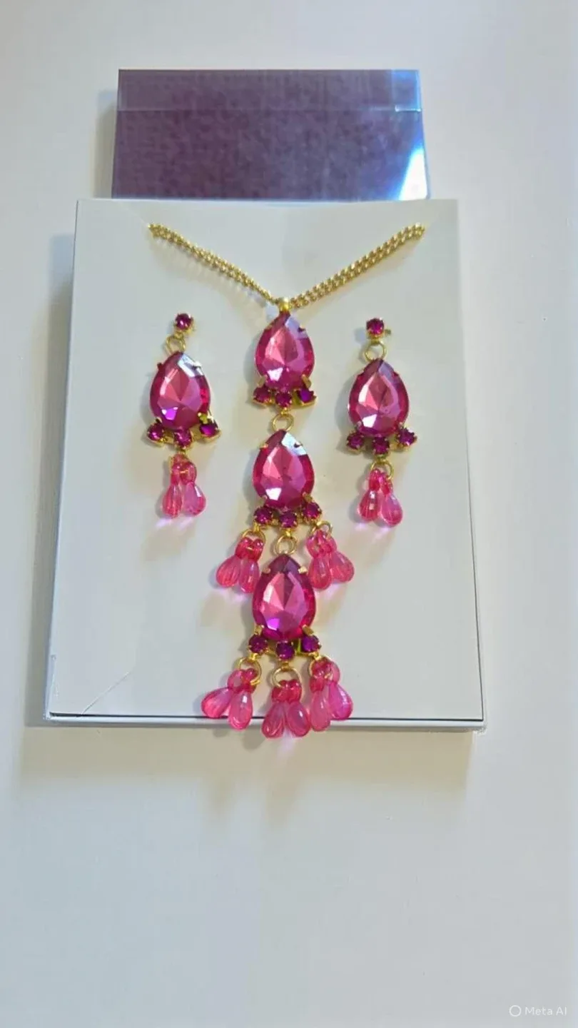 Pink Gemstone Necklace & Earring Set thumbnail