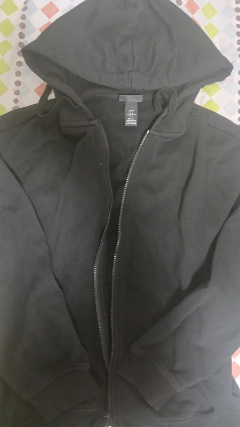 H&M Black Zip-Up Hoodie, Size M image indicator(2)
