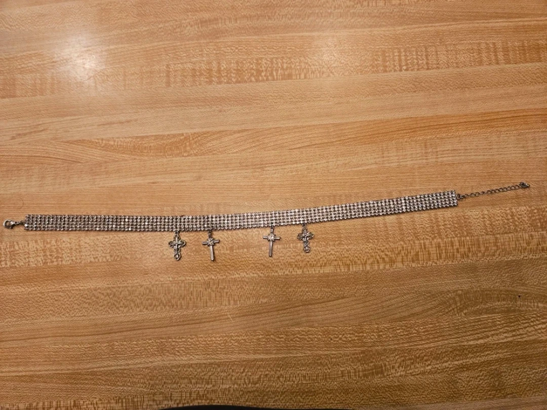 Rhinestone Choker Necklace with Crosses