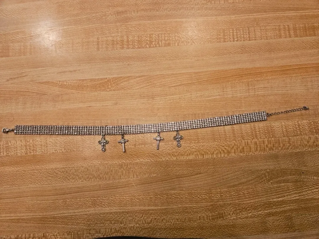 Rhinestone Choker Necklace with Crosses