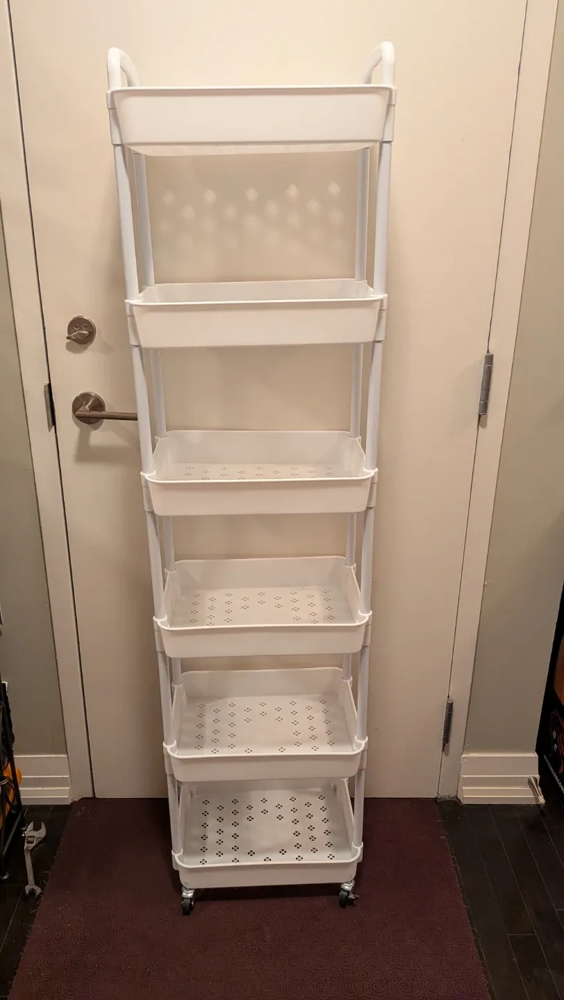 White Rolling Cart with 6 Shelves, 62"