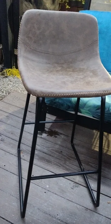 Brown Suede Bar Stool with Black Metal Legs