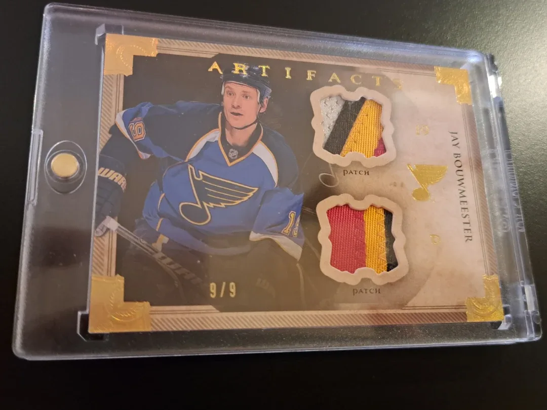 Jay Bouwmeester Artifacts Hockey Card/ gold/ game worn