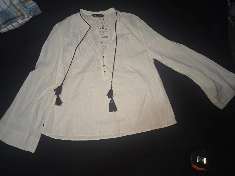 Zara White Linen Tassel Blouse - Size S - photo 4