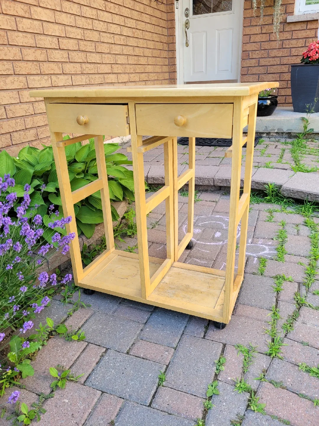 Wooden Kitchen Island with Two Stools image indicator(3)