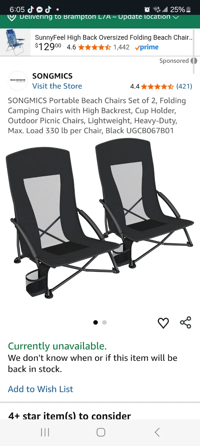 2 Folding beach Chairs with High Backrest brand new