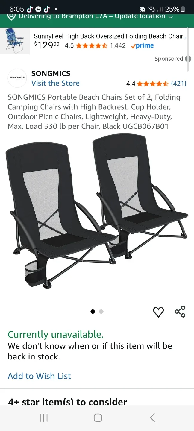 2 Folding beach Chairs with High Backrest brand new thumbnail
