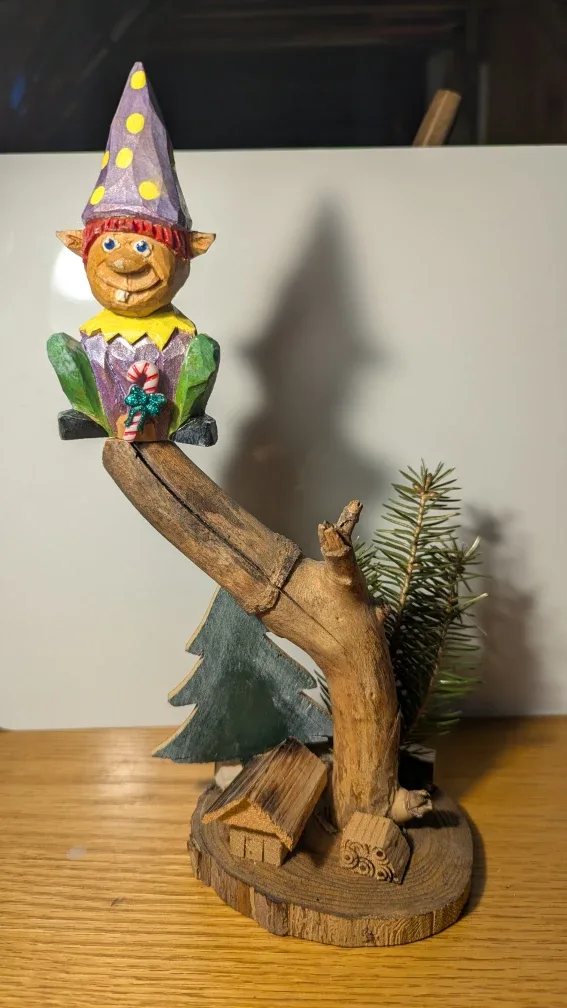 Hand Carved Wood Elf Figurine