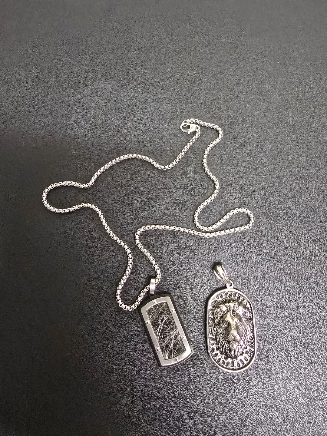 Two Silver tone Pendants with Chains
