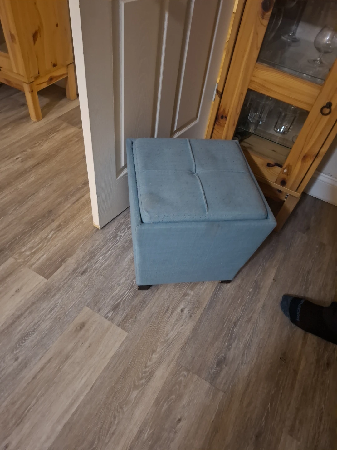 Black TV Stand & Blue Storage Ottoman - photo 4