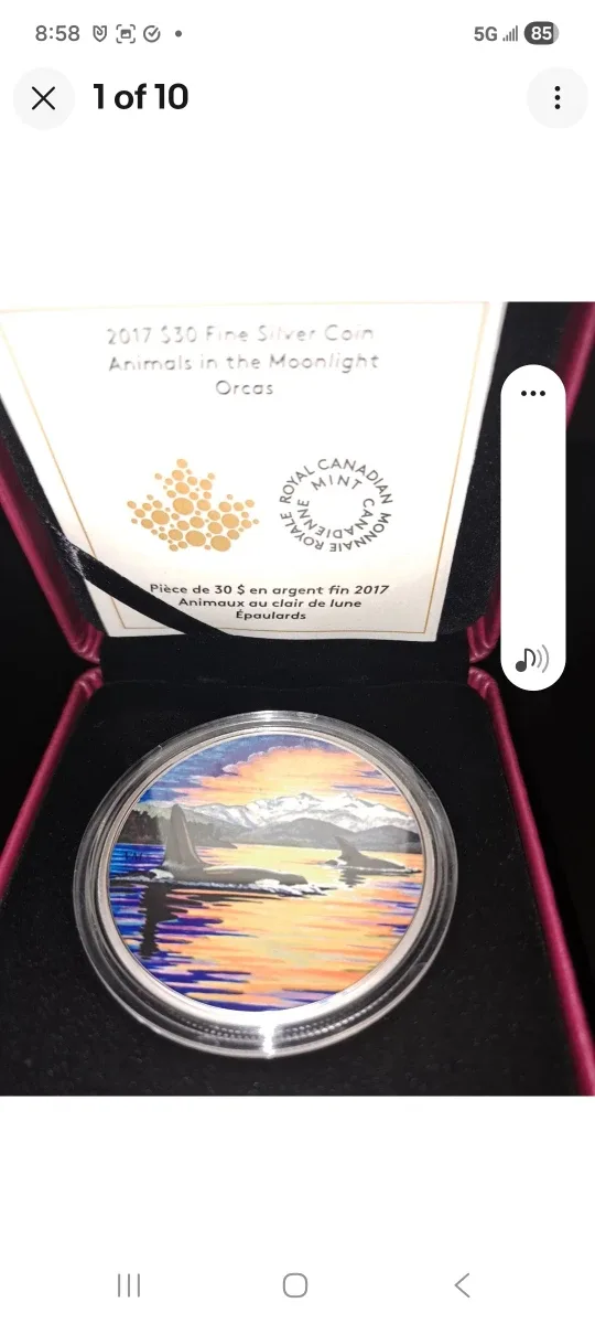 2017 Royal Canadian Mint $30 Fine Silver Coin - Orcas