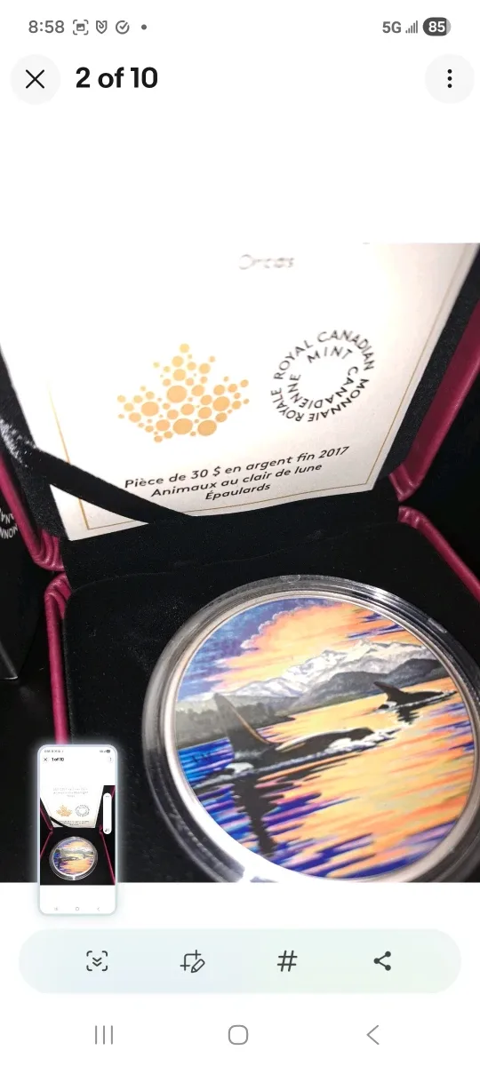 2017 Royal Canadian Mint $30 Fine Silver Coin - Orcas image indicator(2)