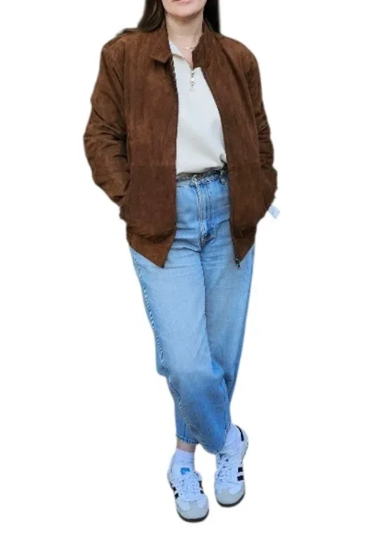 New w Tag Brown Suede Bomber Jacket image indicator(3)