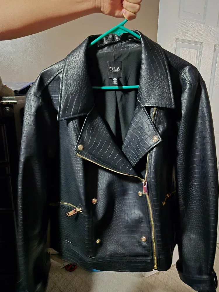 Ella Black Faux Leather Croc Jacket