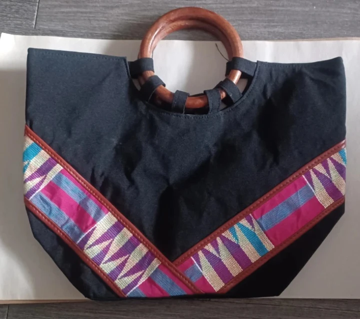 Black Tote Bag with Wooden Handles