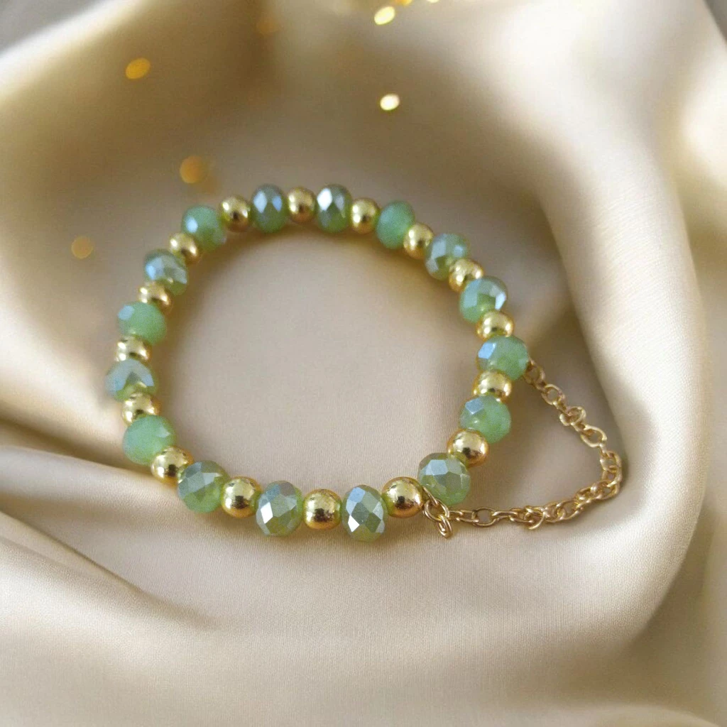 Green & Gold Beaded Bracelet - photo 2