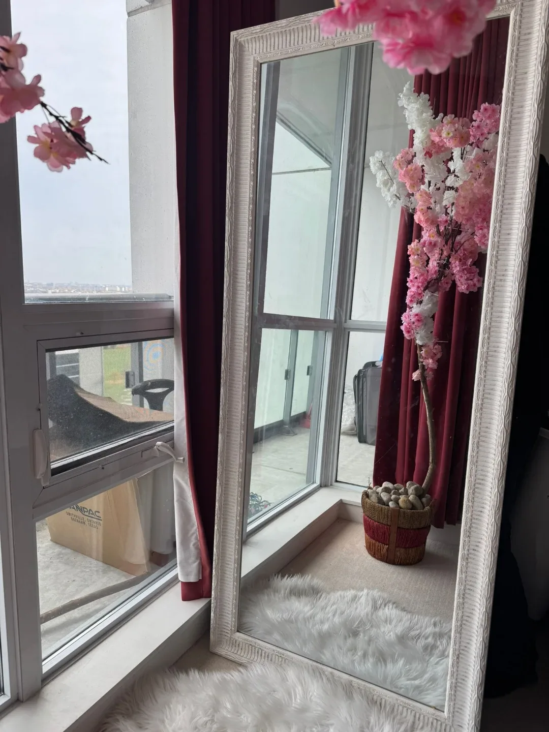 Full Length White Wicker Frame Mirror image indicator(2)