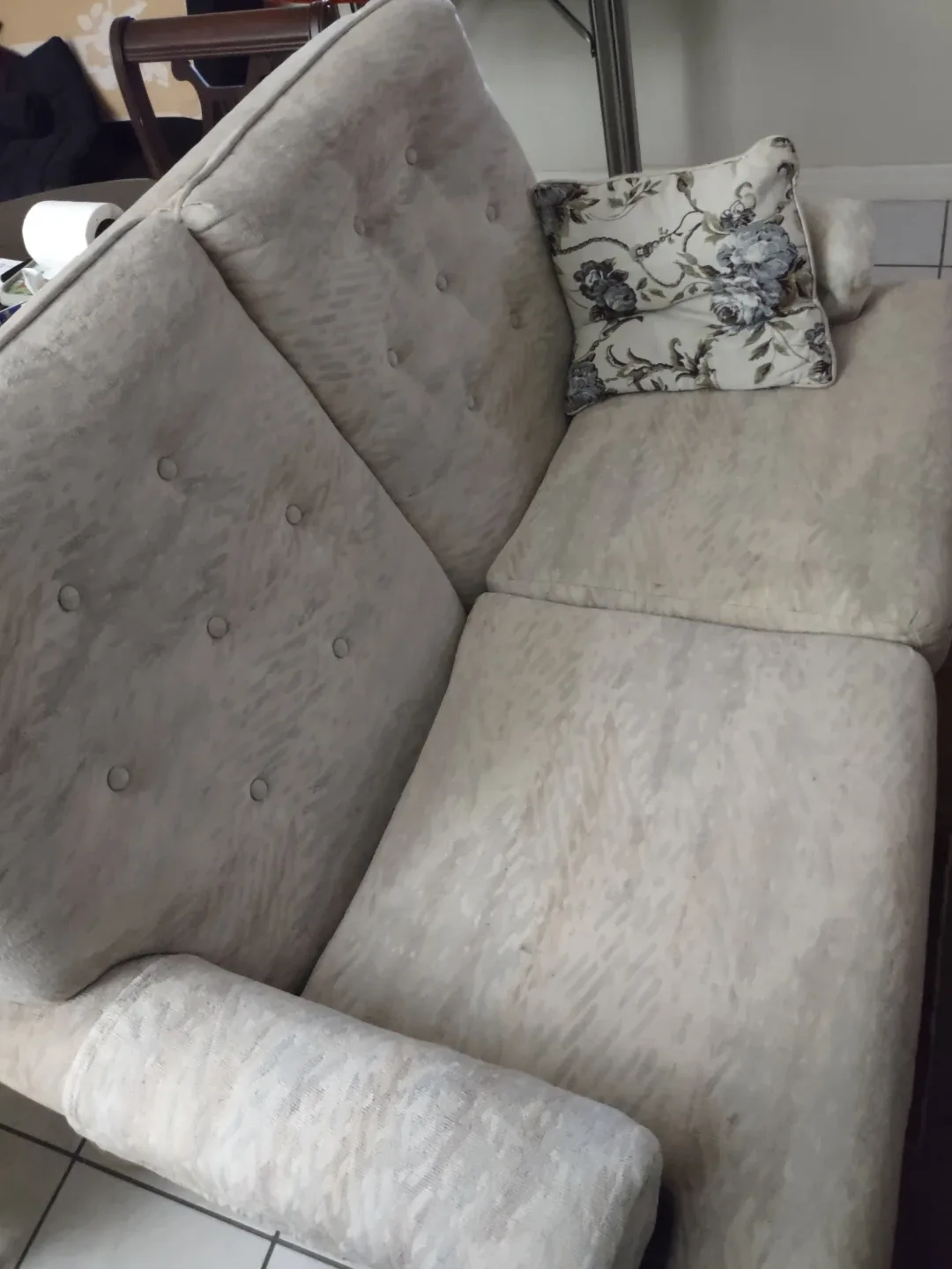 Beige Sofa with Floral Pillow