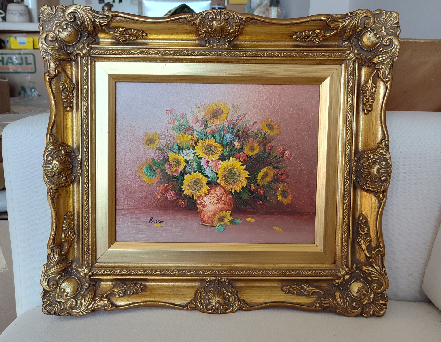 Framed Russo Floral Oil Painting