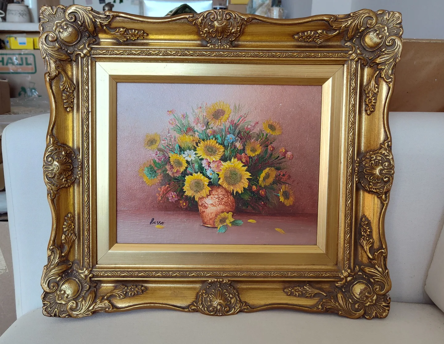 Framed Russo Floral Oil Painting