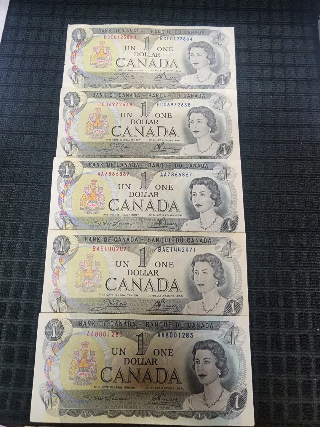 Vintage Canadian $1 Bills – Queen Elizabeth II (Set of 5)