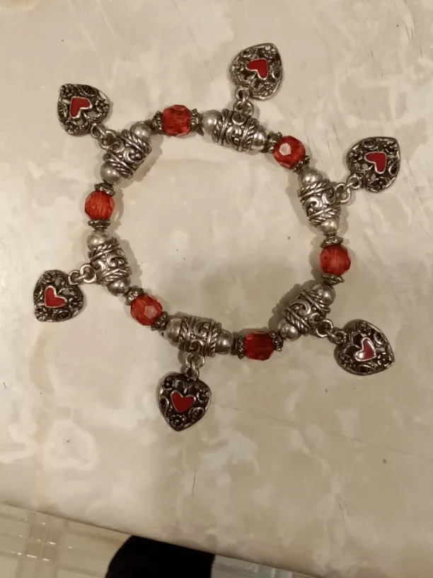 Vintage Red Heart Charm Bracelet