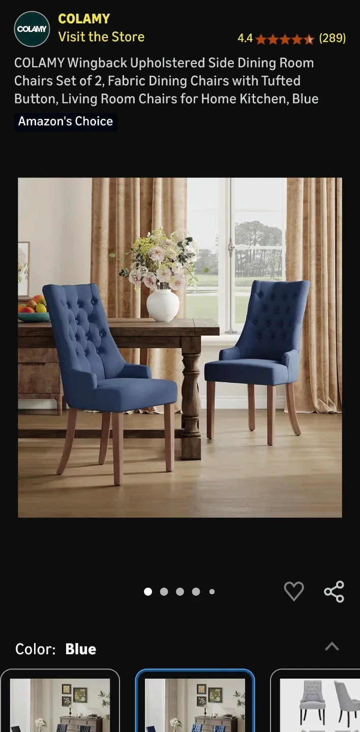 COLAMY Wingback Upholstered Dining Chairs - Blue (Set of 2)
