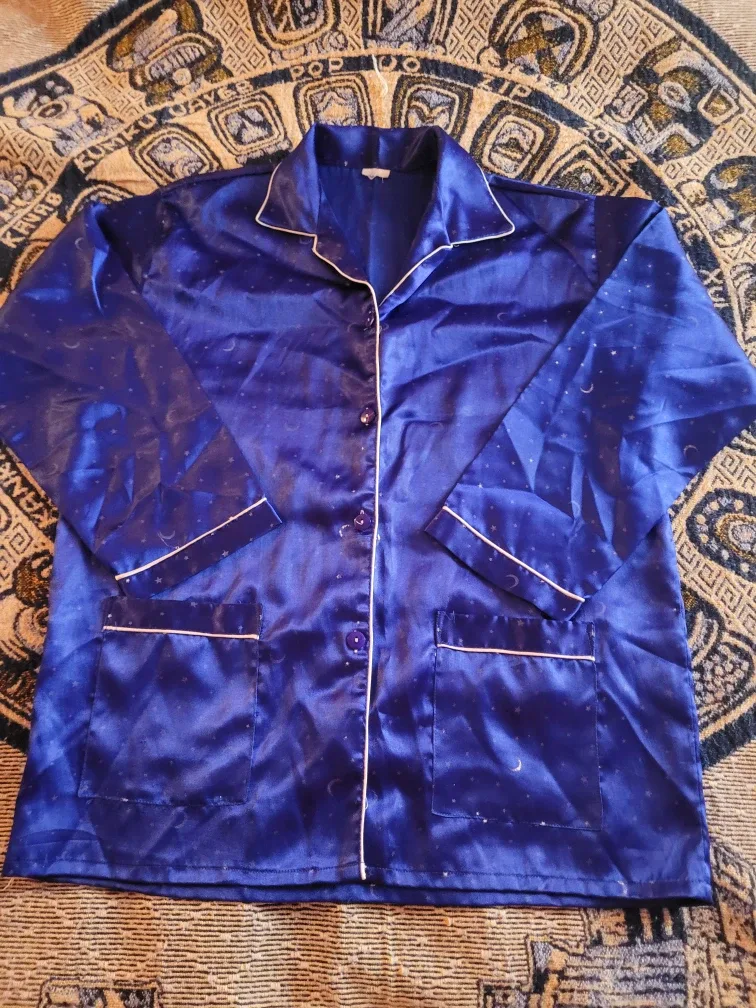 Blue Satin Pajama Set - XXXL thumbnail