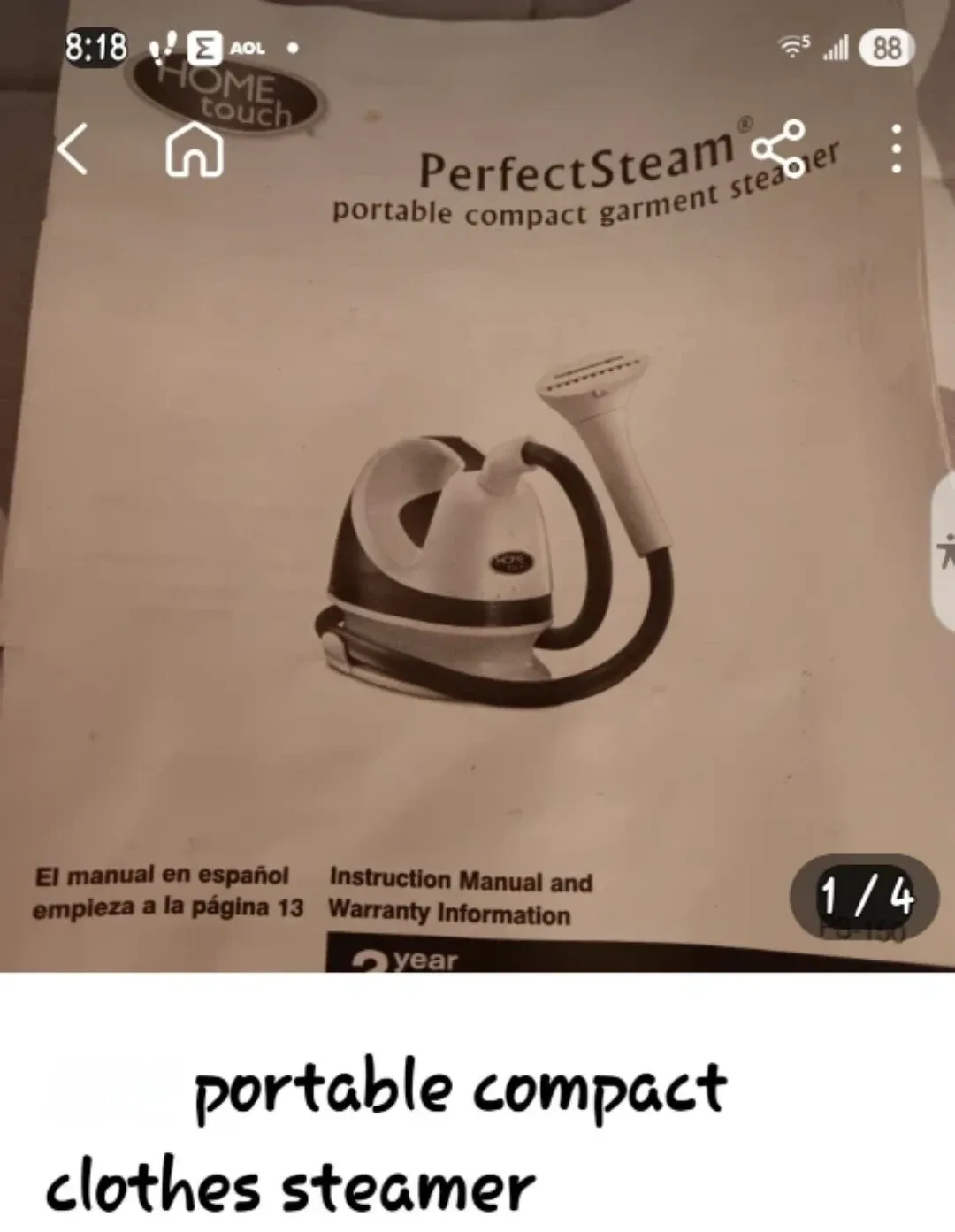 Home Touch PerfectSteam Portable Garment Steamer