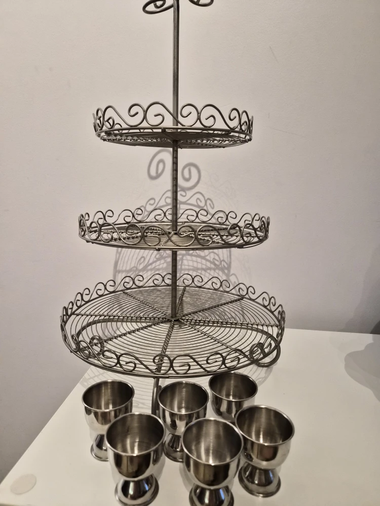 Metal 3-Tier Dessert Stand + 6 Egg Cups