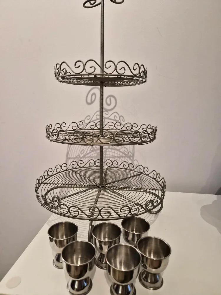 Metal 3-Tier Dessert Stand + 6 Egg Cups