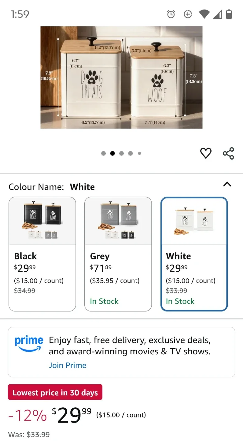 White Dog Treats Canister with Wood Lid image indicator(4)