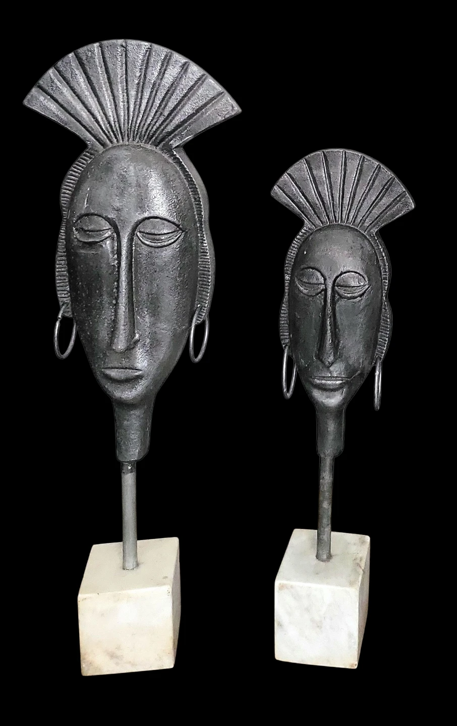 Pair of Decorative Metal AfricanFace Sculptures - photo 4