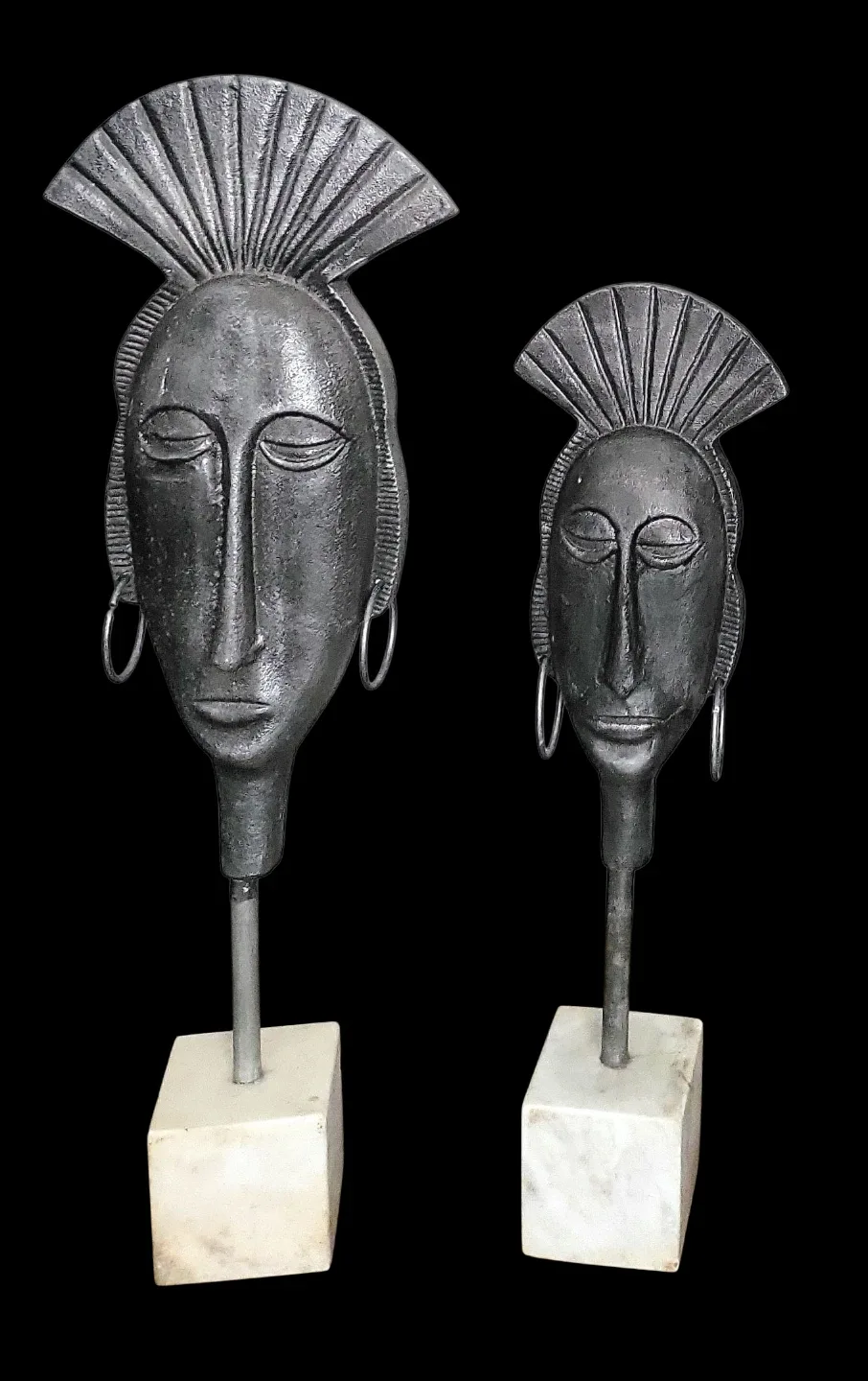 Pair of Decorative Metal AfricanFace Sculptures image indicator(4)