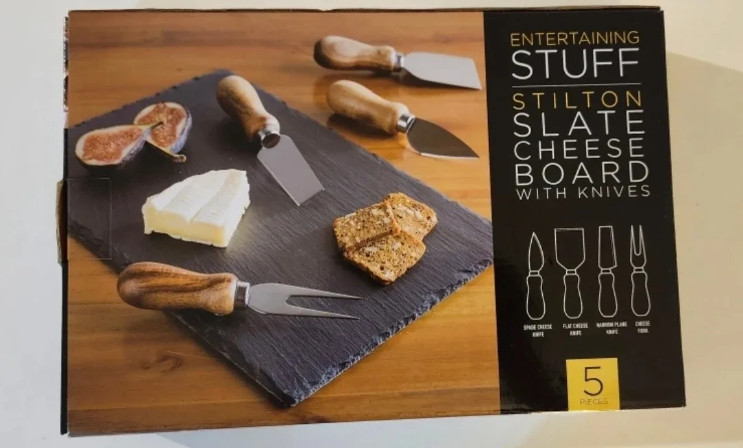 Entertaining Stuff Stilton Slate Cheese Board with Knives