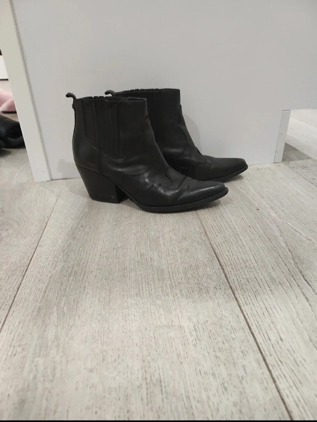 Black Leather Cowboy Ankle Boots image indicator(4)