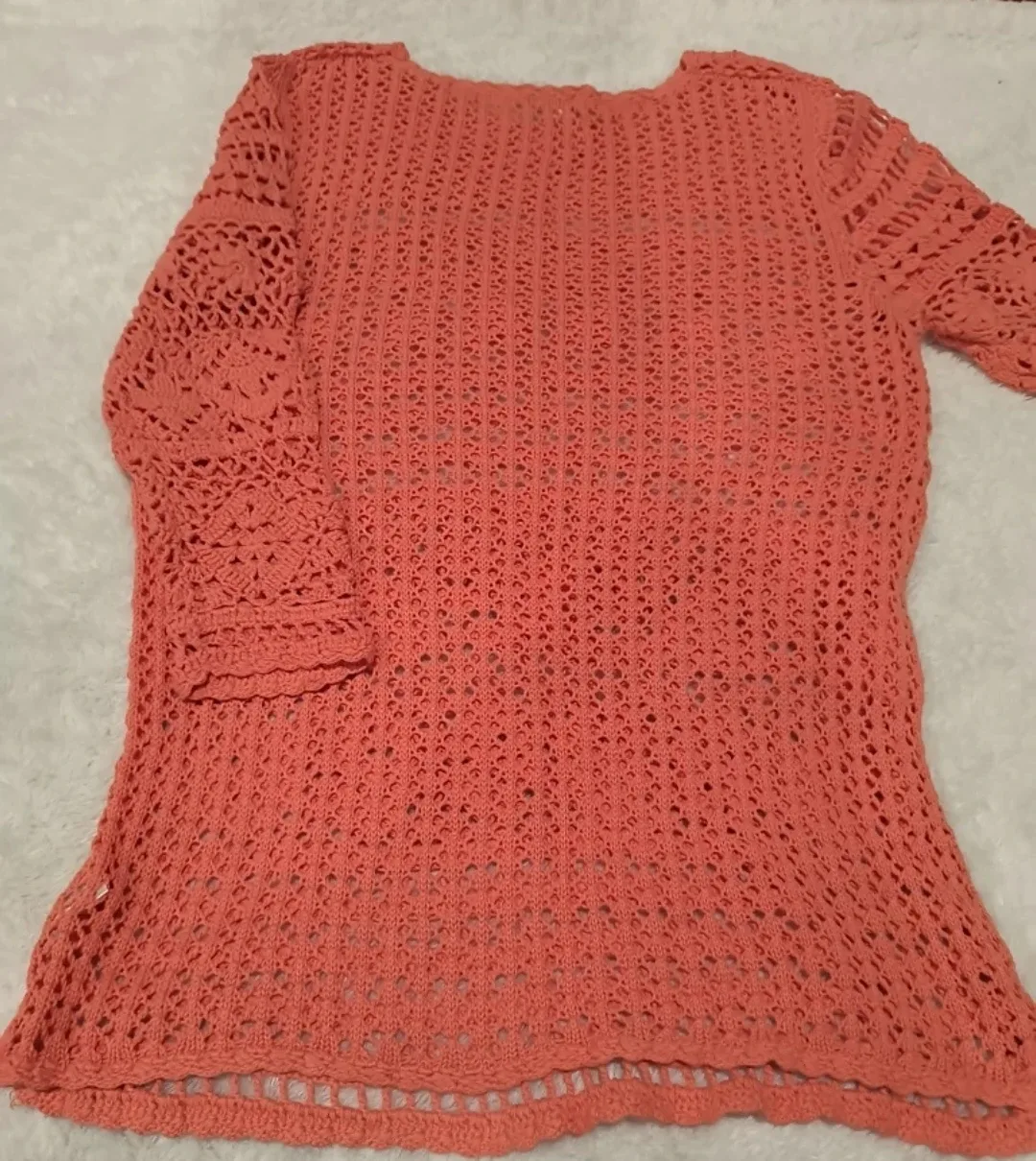 Christopher & Banks Coral Crochet Top - Size L image indicator(5)