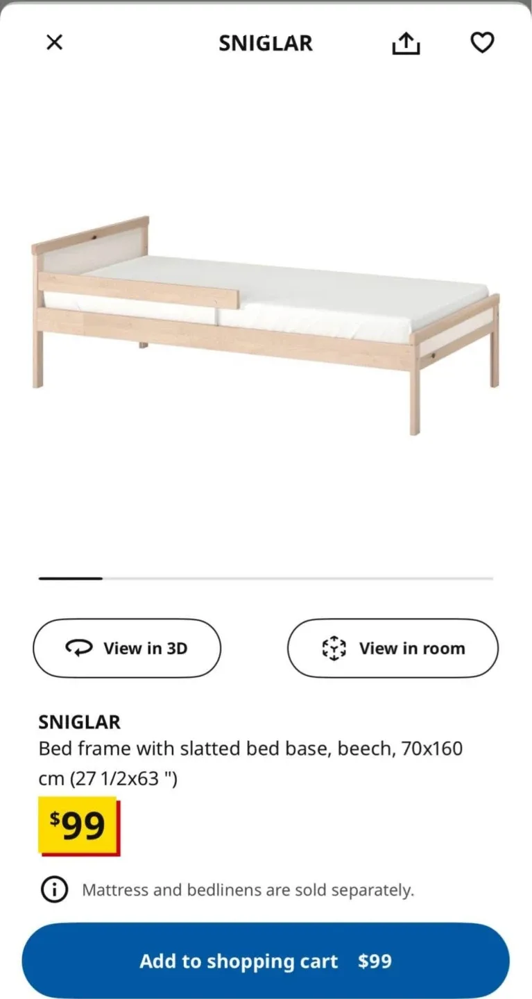 IKEA SNIGLAR Bed Frame with UNDERLIG Mattress image indicator(3)