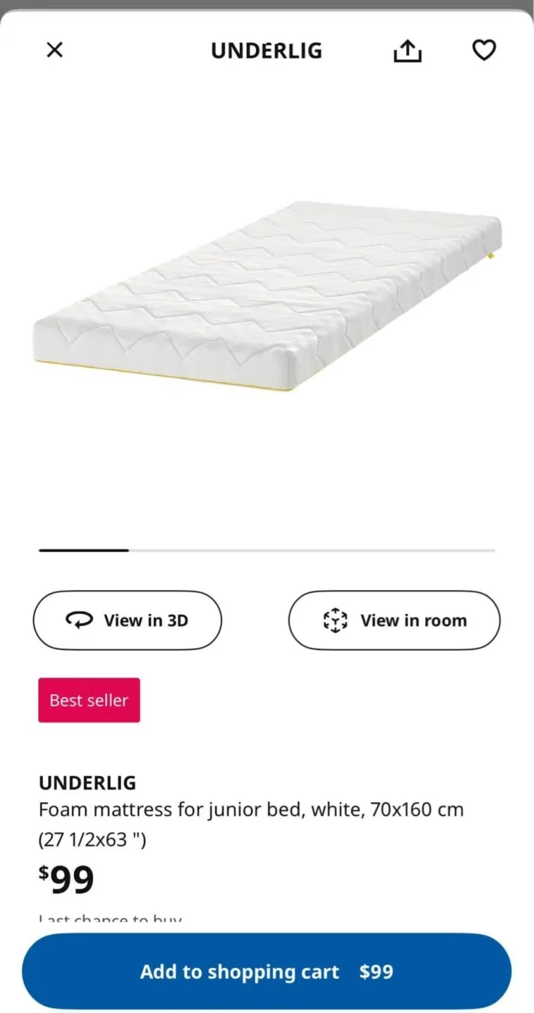 IKEA SNIGLAR Bed Frame with UNDERLIG Mattress image indicator(4)