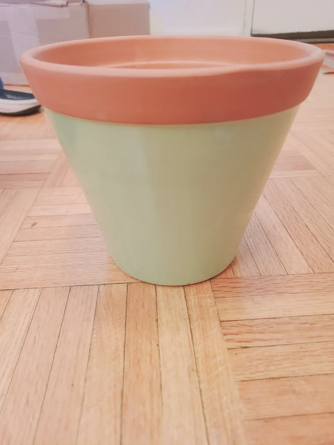 Two-Tone Flower Pot - glazed Green and Terracotta(planter) thumbnail