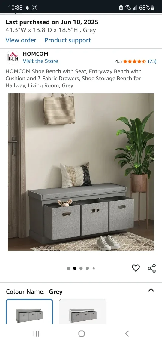 HOMCOM Grey Shoe Bench with Seat & 3 Drawers image indicator(7)