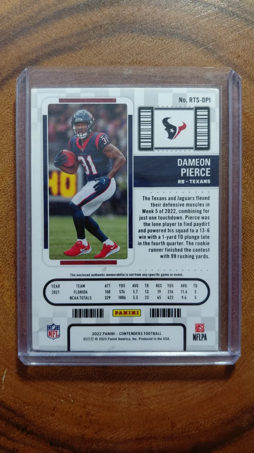 Dameon Pierce Rookie Ticket Jersey Patch - Texans Football Card image indicator(3)