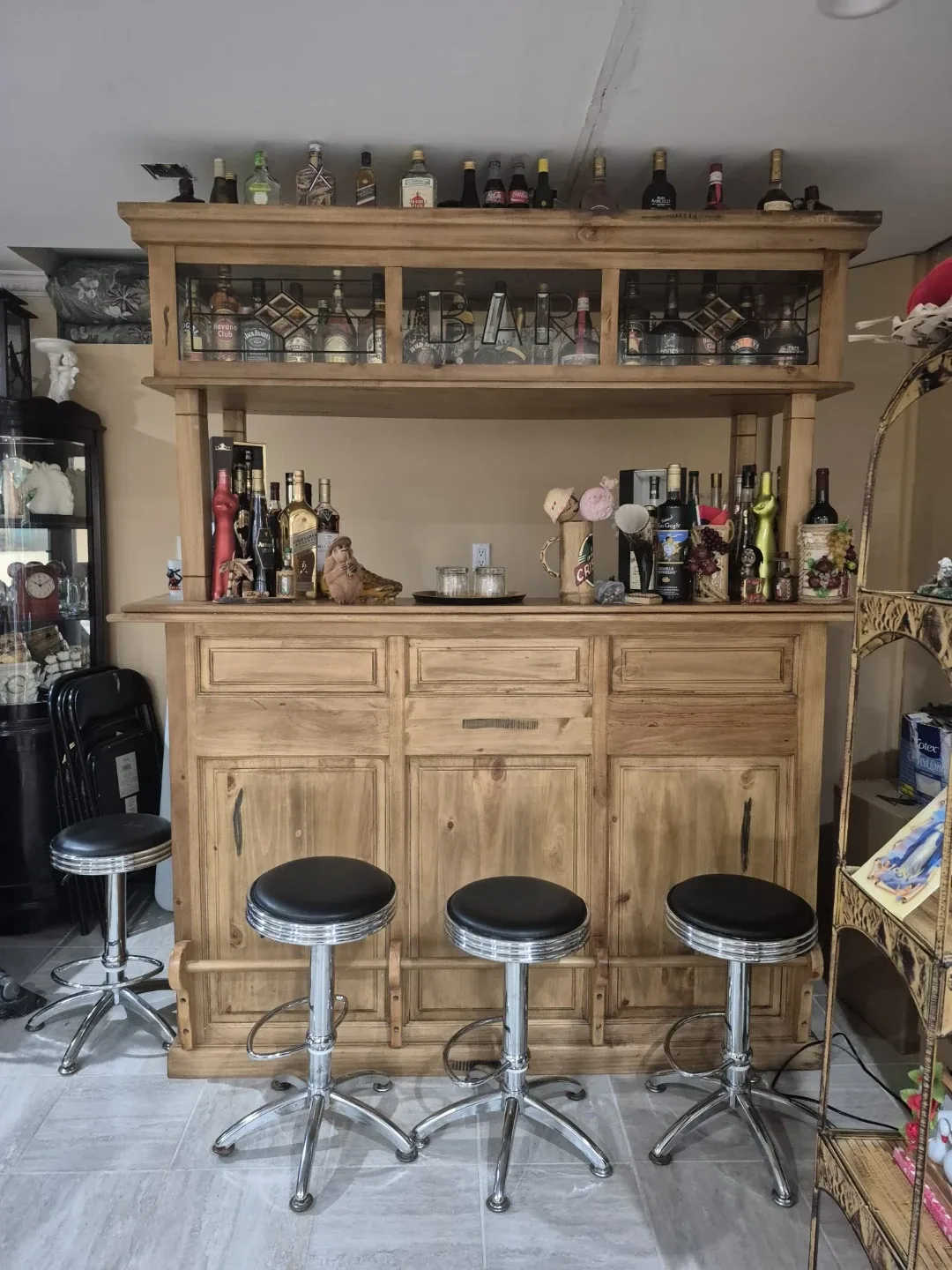 Wooden bar with 4 stools image indicator(2)