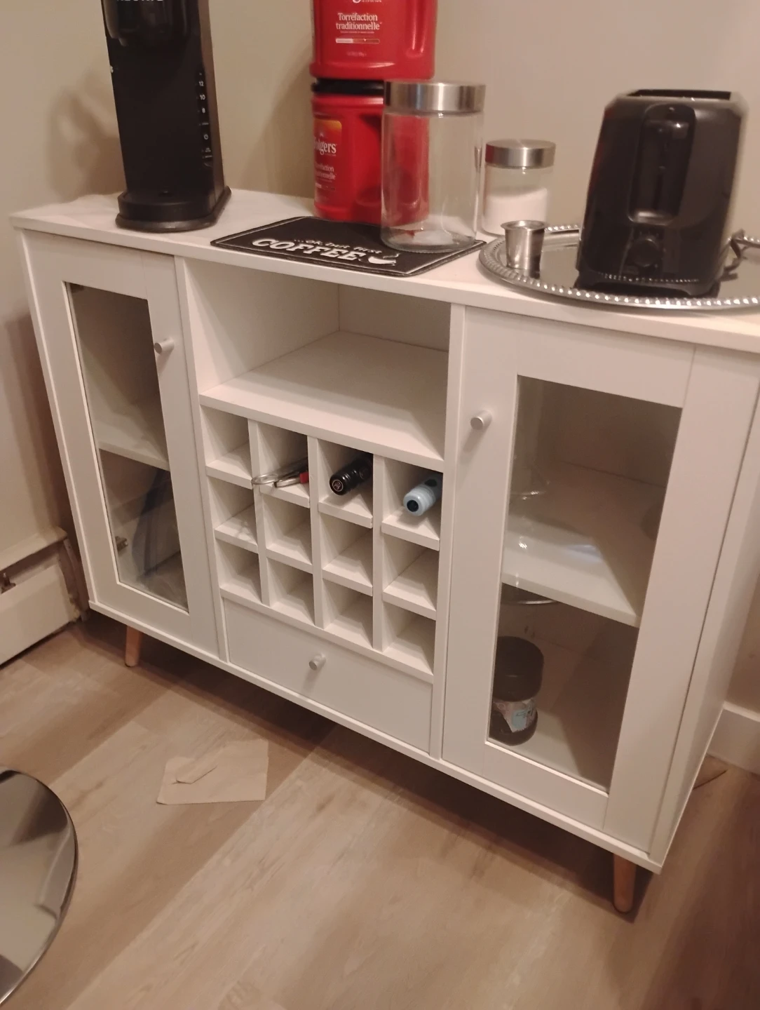White Storage Cabinet with Wine Rack